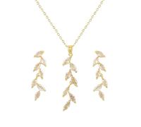KONFEN Damen Schmuck Sets, Blätter Form Schmuckset Anhänger Halskette und Ohrringe mit Cubic Zirkonia für Frauen, Halsketten mit Verstellbarer Länge und Ohrring Geschenke für Mädchen, Gold