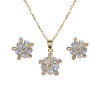 KONFEN Damen Schmuck Sets, Blumenförmige Schmuckset Anhänger Halskette und Ohrringe Set mit Cubic Zirkonia für Frauen, Halsketten Verstellbare Länge und Ohrring Geschenke für Mädchen, Gold