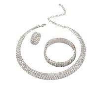 KONFEN Damen Schmuck Sets, Schmuckset Halskette Armband und Ring Set mit Elastizität mit Cubic Zirkonia für Frauen, Schmucksets Halsketten Verstellbare Länge Armbänder Geschenke für Mädchen, Silber