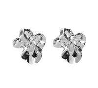 KONFEN Damen Unregelmäßiges Metallblütenblatt Ohrringe Asymmetrische Faltenelement Blumenohrringe Earrings Verstellbare Flower Stecker Jewelry Schmuck Glänzend Women Frauen Mädchen Silbern