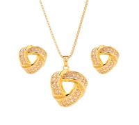 KONFEN Damen Zirconia Schmuck Set, Dreieck Form Anhänger Halskette Ohrringen Verstellbare Kette Jewelry for Women, Vintage Gold Schmuckset Geschenke für Frauen Mädchen 2 PCS
