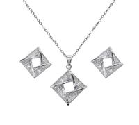 KONFEN Damen Zirkon Schmuck Set, Quadrat Form Anhänger Halskette Ohrringen Verstellbare Kette Jewelry for Women, Schmuckset Geschenke für Frauen Mädchen 2 PCS, Silber