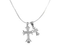 KONFEN Frauen Kreuz Anhänger Halskette, Legierung Kette Perlen Kreuz Halskette, Vintage Doppelkreuz-Anhänger mit Strass, Schmuck Geschenke für Mädchen Frauen(4 Style, Gold/Silber)