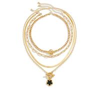 KONFEN Frauen mehrschichtige Boho Halsketten, einzigartige geometrische Anhänger Schlange Choker, Vintage Stern/Blume/Herz Halskette Klinge Kette Schmuck Geschenke für Liebhaber(4 Style, Gold/Silber)