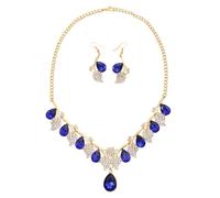 KONFEN Frauen Schmuck-Sets, Schmuck Funkelnden Kubischen Zweig Verstellbare Kette Blatt Ohrring Schmuck-Sets, Geburtstag Hochzeiten Geschenke Kostüm-Accessoires 2 PCS, Blau