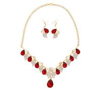 KONFEN Frauen Schmuck-Sets, Schmuck Funkelnden Kubischen Zweig Verstellbare Kette Blatt Ohrring Schmuck-Sets, Geburtstag Hochzeiten Geschenke Kostüm-Accessoires 2 PCS, Rot
