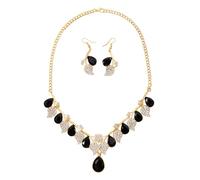 KONFEN Frauen Schmuck-Sets, Schmuck Funkelnden Kubischen Zweig Verstellbare Kette Blatt Ohrring Schmuck-Sets, Geburtstag Hochzeiten Geschenke Kostüm-Accessoires 2 PCS, Schwarz