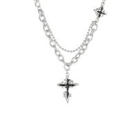KONFEN Herren Kreuz Halskette, Kreuz Anhänger Halskette mit Kette, Strass Christentum Schmuck für Mann/Frau, Geschenk für Geburtstag/Weihnachten/Ostern/Danksagung, Silber, Titanium Stahl + Legierung
