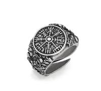 KONFEN Herren Ring Öffnung Verstellbarer, Kompassmuster Wikinger Textgravur Offene Retro Punk Hip Hop Gothic Schmuck Unisex Vintage, Party Geburtstag/Weihnachten Geschenk für Männer Jungen