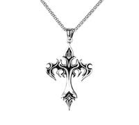 KONFEN Kette Herren Damen mit Anhänger, 24" Kreuz Halskette mit Flammenmotiv Wikinger Kettenanhänger aus Edelstahl für Männer 60cm, Hip Hop Edelstahlkette Kruzifix Necklace Kreuzanhänger Cross Chain