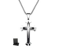 KONFEN Kette Herren Damen mit Anhänger, 3mm * 24" Kreuz Halskette Kettenanhänger aus 304 Edelstahl für Männer, 60cm Edelstahlkette Kruzifix Box Chain Necklace Kreuzanhänger (Silber und Schwarz)
