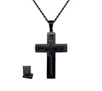 KONFEN Kette Herren Damen mit Anhänger, 3mm * 24" Kreuz Halskette Kettenanhänger aus 304 Edelstahl für Männer, 60cm Mehrschichtig Edelstahlkette Kruzifix Necklace Men Ketten Kreuzanhänger (Schwarz)