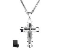 KONFEN Kette Herren Damen mit Anhänger, 4mm * 24" Kreuz Halskette Kettenanhänger aus 304 Edelstahl für Männer, 60cm Edelstahlkette Kruzifix Necklace Pendant Ketten Kreuzanhänger (Silber und Schwarz)