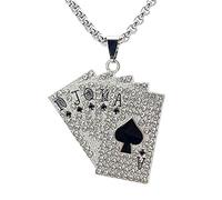KONFEN Kette Herren Damen mit Anhänger, Flush Poker Halskette Wikinger Kette aus Edelstahl mit Strass für Männer 70cm, Kettenanhänger Edelstahlkette Necklace Pendant Men Ketten Chain für Hip Hop Punk