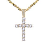 KONFEN Kette Herren Damen mit Anhänger, Kreuz Halskette Wikinger Kettenanhänger aus Edelstahl mit Zirkonia für Männer 60cm, Edelstahlkette Kruzifix Necklace Pendant Kreuzanhänger Cross Chain, Gold