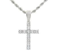 KONFEN Kette Herren Damen mit Anhänger, Kreuz Halskette Wikinger Kettenanhänger aus Edelstahl mit Zirkonia für Männer 60cm, Edelstahlkette Kruzifix Necklace Pendant Kreuzanhänger Cross Chain, Silber