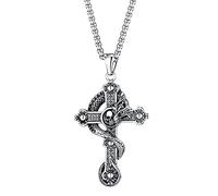 KONFEN Kette Herren Damen mit Anhänger, Schädel Kreuz Halskette Wikinger Kette aus Edelstahl für Männer 70cm, Kettenanhänger Edelstahlkette Kruzifix Necklace Pendant Men Ketten Kreuzanhänger