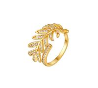 KONFEN Öffnungsring Damen 18k Gold Plated Verstellbarer, Glänzend Zirkonia Ring in Blatt Design Metallischer Valentinstag Hochzeit Schmuck geschenk luxus modischer, Gold