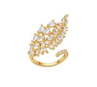 KONFEN Öffnungsring Damen 18k Gold Plated Verstellbarer, Glänzend Zirkonia Ring in Groß Blatt Design Metallischer Valentinstag Hochzeit Schmuck geschenk luxus modischer, Gold