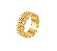 KONFEN Öffnungsring Damen 18k Gold Plated Verstellbarer, Glänzend Zirkonia Ring in Spitzen Design Metallischer Valentinstag Hochzeit Schmuck geschenk luxus modischer, Gold