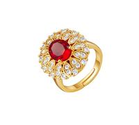 KONFEN Öffnungsring Damen 18k Gold Plated Verstellbarer Metallischer Zirkonia Ring, Rot großer zirkonia stein Design, Luxus Statement Schmuck hochwertiges edler wasserfest geschenk, Gold