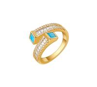 KONFEN Öffnungsring Damen Verstellbarer 18k Gold Plated Ring mit blau glänzend Zirkonia, Metallischer Fingerring, Hochwertiger modische wasserfester Schmuck, Gold