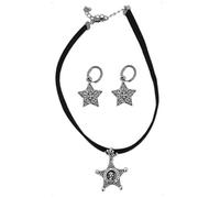 KONFEN Pentagramm Schmuckset für Damen, Gothic PU Leder Trachtenschmuck Choker Halskette und Ohrringe Set Vintage, Trachten Halskette Ohrstecker Kostüm Schmuck Set für Frauen und Mädchen