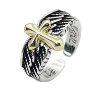 KONFEN Ring Verstellbar Silber Herren, Fidget Ring Offen Engel Federring Men Zeigefinger Verstellbare, Feder Ringe Fußringe Zweifingerring Vintage Retro Modeschmuck für Männer Herr Man