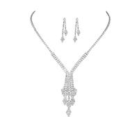 KONFEN Schmuckset Damen Halskette Ohrringe Set, Strass Hochzeit Brautschmuck Set für Frauen Braut, Geschenk für Freundin Ehefrau Brautjungfer