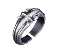 KONFEN Stern Herren Ring, Wikinger Verstellbare Geschnitzte Ringe für Männer Hypoallergenes Material, Vintage Hip Pop Offene Ringe Gothic Punk Klassisch Einzigartige Textur Herrenschmuck, Silber
