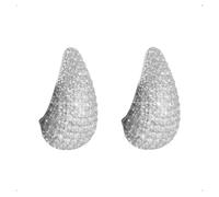 KONFEN Tropfen Ohrringe Chunky Ohrringe, C-Form Waterdrop Ohringen mit Zirkonia für Damen, Ohrring Hollow Earrings Ohr Ohringe Oringe Hypoallergen Geometric Ohrmuschel für Mädchen (Silber)