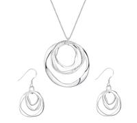 KONFEN Versilbert Schmuckset für Damen, Kreis Geometrie Halskette und Ohrringe Set, Halskette Ohrstecker Kostüm Schmuck Set für Frauen und Mädchen (Silber)