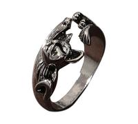 KONFEN Verstellbare geschnitzte Ringe für Herren, Vintage Hip Pop Offene Ringe, Gothic Punk Classic Vintage Kätzchen, Eule, Teufelsauge, Glücksbringer Herrenschmuck, Silber, Legierung