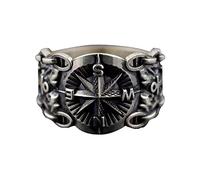 KONFEN Verstellbarer Silber Herren Damen Fidget Ring Offen mit Viking Kompass Ringe Men Women Zeigefinger Verstellbare, Fußringe Zweifingerring Vintage Retro Daumenring Ring Männer Modeschmuck