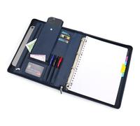 Konferenzmappe A4 Leder,Schreibmappe a4 reißverschluss,dokumentenmappe a4 leder ringbuch, Arbeitsmappe aus Leder, Geschenk für ihn (Blau)