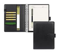 Konferenzmappe, PU Leder Budget Binder, Schreibmappe A5, Ordner Portfolio, Notizblock nachfüllbar, Notizbuch Cover für A5 Füllpapier (Schwarz)