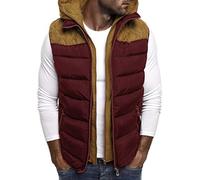 KONG JIMFAN Angebote Herren Steppweste Baumwolle Bequeme Herren Weste mit Kapuze Softshell Jack Übergangsweste Outdoor Jacke Multi Taschened Ärmellose Jacke Daunenweste(Rot,3XL)