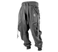 KONG JIMFAN Arbeitshosen Männer Elastischer Bund Mit Kordelzug Tracksuit Langgröße Hosen Herren Sporthemden Tarnhose Parachute Pants White Jogging Pants Baggy Jogginghosemen(Grau,L)