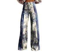 KONG JIMFAN Baggy Jeans Damen,Hohe Taille Weites Bein Jeanshosen 2025 Sommer Pants Washed Blue Vintage Denimjeans Boyfriend Schlaghose mit Taschen Halarajeans Freizeithose Y2k Streetwear