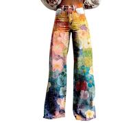 KONG JIMFAN Baggy Jeans Damen,Hohe Taille Weites Bein Jeanshosen 2025 Sommer Pants Washed Blue Vintage Denimjeans Boyfriend Schlaghose mit Taschen Halarajeans Freizeithose Y2k Streetwear