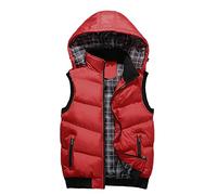 KONG JIMFAN Black Friday Angebote 2024 Herren Steppweste Baumwolle Bequeme Weste Herren mit Kapuze Outdoor Jacke Sportwesten Einschubtaschen Ärmellos Jacke Übergangsweste Daunenweste(Rot,L)