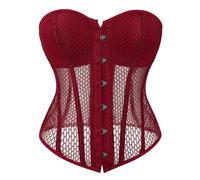 KONG JIMFAN Bustier Korsett Damen Tops Faschingskostüme Satin Floral Corsage Bustiers Gothic Corsette Mittelalterliche Schnürbrust Elegant Overbust Bodyshaper Dessous Taillenmieder Cincher(#D Red,L)