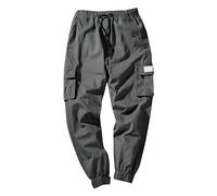 KONG JIMFAN Cargohose Herren,Weite Jogginghose Taschen Hosen Leichte Cargohose Baggy Lässig Arbeitshose Latzhose Wander Hose Casual Sweathose Vintage Trainingshosen Männer(Dunkelgrau,L)