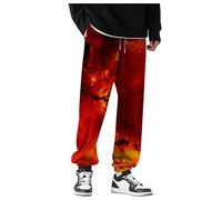 KONG JIMFAN Chino Hose Herren Fit Relaxing Hose Loose Herren Sweathose Sporthose Herren Plüschhose Thermo-Jogginghose Performance Pants Herren Patchwork-Trainingshose Für Männer(Vermilion,L)