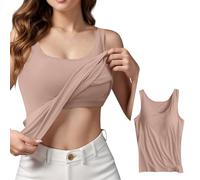 KONG JIMFAN Damen Unterhemd BH-Hemd Basic U-Ausschnitt Eingebauter BH Bügelloser Gepolstert Verstellbare Tank Tops mit Integriertem BH Ohne Bügel Einfarbig Bequeme Hemd Fitting Yoga BH(#B Khaki,S)