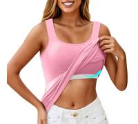 KONG JIMFAN Damen Unterhemd BH-Hemd Basic U-Ausschnitt Eingebauter BH Bügelloser Gepolstert Verstellbare Tank Tops mit Integriertem BH Ohne Bügel Einfarbig Bequeme Hemd Fitting Yoga BH(#C Pink,M)