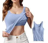 KONG JIMFAN Damen Unterhemd BH-Hemd Basic U-Ausschnitt Eingebauter BH Bügelloser Gepolstert Verstellbare Tank Tops mit Integriertem BH Ohne Bügel Einfarbig Bequeme Hemd Fitting Yoga BH(#B Hellblau,S)