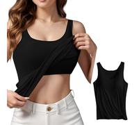 KONG JIMFAN Damen Unterhemd BH-Hemd Basic U-Ausschnitt Eingebauter BH Bügelloser Gepolstert Verstellbare Tank Tops mit Integriertem BH Ohne Bügel Einfarbig Bequeme Hemd Fitting Yoga BH(#B Schwarz,L)