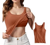 KONG JIMFAN Damen Unterhemd BH-Hemd Basic U-Ausschnitt Eingebauter BH Bügelloser Gepolstert Verstellbare Tank Tops mit Integriertem BH Ohne Bügel Einfarbig Bequeme Hemd Fitting Yoga BH(#B Braun,3XL)