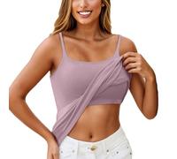 KONG JIMFAN Damen Unterhemd BH-Hemd Basic U-Ausschnitt Eingebauter BH Bügelloser Gepolstert Verstellbare Tank Tops mit Integriertem BH Ohne Bügel Einfarbig Bequeme Hemd Fitting Yoga BH(#3 Pink,L)